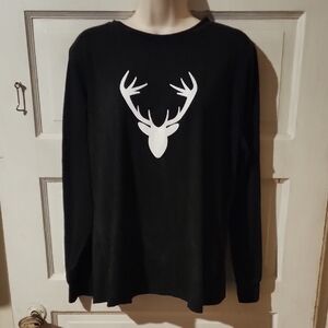 Iffei Black Long Sleeved Deer Pajama Top XL